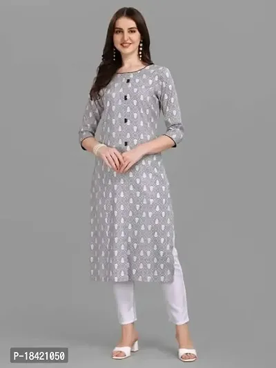 WILNERCROWN Women's Rayon Fabric | Straight | 3/4 Sleeves Regular Sleeves | Designer Women's  Girls Kurta (Kurti's) | (KRT-01-P-GREY-S)-thumb3