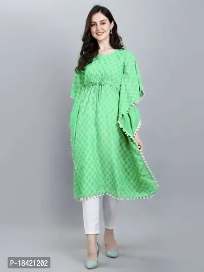 WILNERCROWN Women'sGirls (Round Neck) | ForalPrint | Calf Length | Cotton Fabric Designer Kaftan Style Designer Kurti (KFT-03-PARROT-L)-thumb5