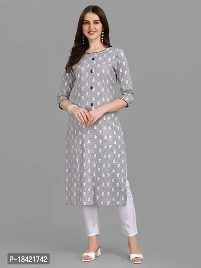 WILNERCROWN Women's Rayon Fabric | Straight | 3/4 Sleeves Regular Sleeves | Designer Women's  Girls Kurta (Kurti's) | (KRT-01-P-GREY-M)-thumb3