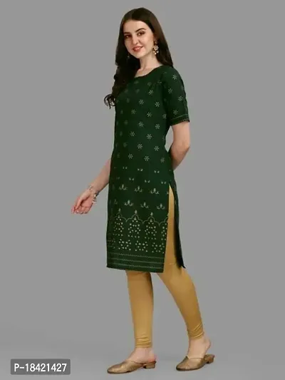 WILNERCROWN Women's Rayon Fabric | Straight | 3/4 Sleeves Regular Sleeves | Designer Women's  Girls Kurta (Kurti's) | (KRT-04-P-GREEN-L)-thumb5