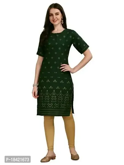 WILNERCROWN Women's Rayon Fabric | Straight | 3/4 Sleeves Regular Sleeves | Designer Women's  Girls Kurta (Kurti's) | (KRT-04-P-GREEN-M)