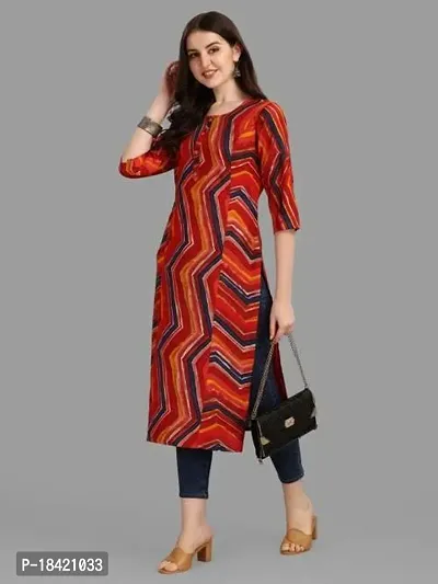 WILNERCROWN Women's Rayon Fabric | Straight | 3/4 Sleeves Regular Sleeves | Designer Women's  Girls Kurta (Kurti's) | (KRT-02-P-RED-3XL)-thumb5