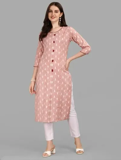 WILNERCROWN Women's Rayon Fabric | Straight | 3/4 Sleeves Regular Sleeves | Designer Women's Girls Kurta (Kurti's) | (KRT-01-P-PEACH-M)