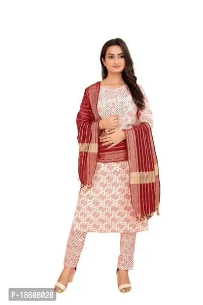 Stylish Fancy Cotton Kurta With Bottom Wear And Dupatta Set For Women-thumb0