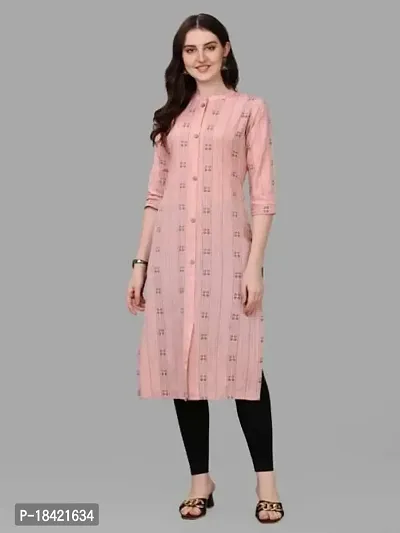 WILNERCROWN Women's Rayon Fabric | Straight | 3/4 Sleeves Regular Sleeves | Designer Women's  Girls Kurta (Kurti's) | (KRT-07-P-PEACH-L)-thumb2