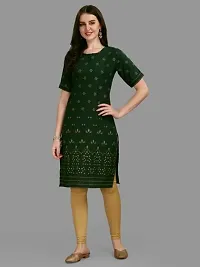 WILNERCROWN Women's Rayon Fabric | Straight | 3/4 Sleeves Regular Sleeves | Designer Women's  Girls Kurta (Kurti's) | (KRT-04-P-GREEN-L)-thumb2