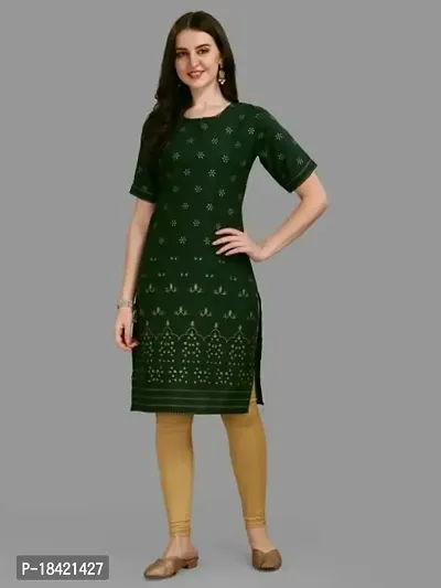 WILNERCROWN Women's Rayon Fabric | Straight | 3/4 Sleeves Regular Sleeves | Designer Women's  Girls Kurta (Kurti's) | (KRT-04-P-GREEN-L)-thumb3