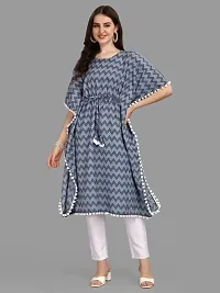 WILNERCROWN Women'sGirls Round Neck | ForalPrint | Calf Length | Cotton Fabric Designer Kaftan Style Designer Kurti (CARA-KFT-05-BLUE-XXL)-thumb1