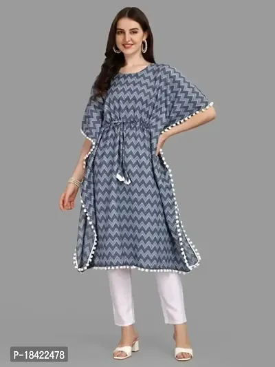 WILNERCROWN Women'sGirls Round Neck | ForalPrint | Calf Length | Cotton Fabric Designer Kaftan Style Designer Kurti (CARA-KFT-05-BLUE-XXL)-thumb2