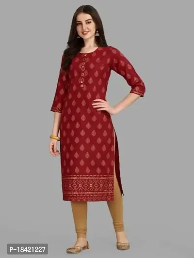 WILNERCROWN Women's Rayon Fabric | Straight | 3/4 Sleeves Regular Sleeves | Designer Women's  Girls Kurta (Kurti's) | (KRT-04-P-MAROON-S)-thumb2