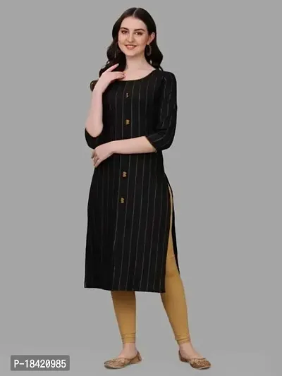 WILNERCROWN Women's Rayon Fabric | Straight | 3/4 Sleeves Regular Sleeves | Designer Women's  Girls Kurta (Kurti's) | (KRT-08-P-BLACK-S)-thumb4