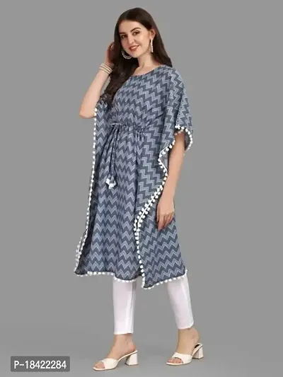 WILNERCROWN Women'sGirls Round Neck | ForalPrint | Calf Length | Cotton Fabric Designer Kaftan Style Designer Kurti (CARA-KFT-05-BLUE-XL)-thumb4