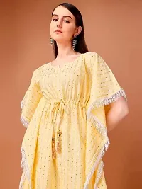 WILNERCROWN Women'sGirls (Round Neck) | ForalPrint | Calf Length | Cotton Fabric Designer Kaftan Style Designer Kurti (KFT-07-YELLOW-M)-thumb2