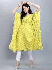 WILNERCROWN Women'sGirls (Round Neck) | ForalPrint | Calf Length | Cotton Fabric Designer Kaftan Style Designer Kurti (KFT-03-YELLOW-XL)-thumb1