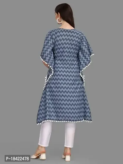 WILNERCROWN Women'sGirls Round Neck | ForalPrint | Calf Length | Cotton Fabric Designer Kaftan Style Designer Kurti (CARA-KFT-05-BLUE-XXL)-thumb5