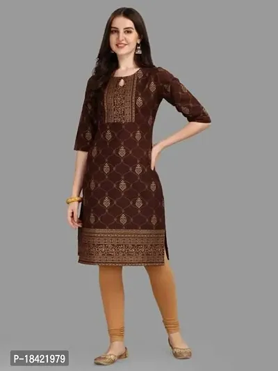 WILNERCROWN Women's Rayon Fabric | Straight | 3/4 Sleeves Regular Sleeves | Designer Women's  Girls Kurta (Kurti's) | (KRT-04-P-COFFEE-XXL)-thumb2