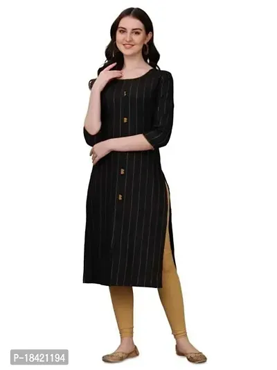 WILNERCROWN Women's Rayon Fabric | Straight | 3/4 Sleeves Regular Sleeves | Designer Women's  Girls Kurta (Kurti's) | (KRT-08-P-BLACK-M)