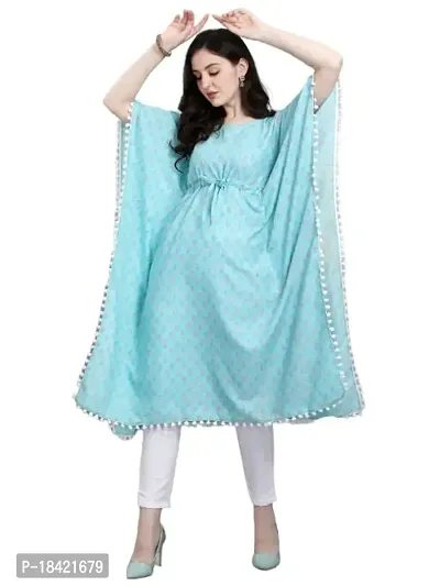WILNERCROWN Women'sGirls (Neck_Style) | ForalPrint | Calf Length | Cotton Fabric Designer Kaftan Style Designer Kurti (KFT-03-P)