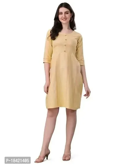 WILNERCROWN Women's  Girls Weaving Cotton Material |3/4 Sleeves |Round Neck Designer and Regular Western Dress for Women's | (WEST 01-P-Yellow-S)