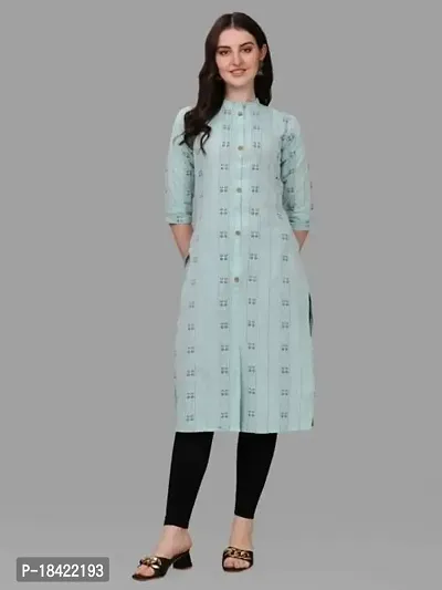 WILNERCROWN Women's Rayon Fabric | Straight | 3/4 Sleeves Regular Sleeves | Designer Women's  Girls Kurta (Kurti's) | (KRT-07-P-SKY-L)-thumb2