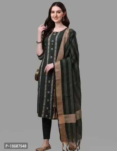 Stylish Fancy Cotton Kurta With Bottom Wear And Dupatta Set For Women