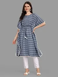 WILNERCROWN Women'sGirls (Round Neck) | ForalPrint | Calf Length | Cotton Fabric Designer Kaftan Style Designer Kurti (KFT-04-P-BLUE)-thumb2