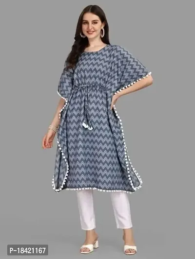 WILNERCROWN Women'sGirls (Round Neck) | ForalPrint | Calf Length | Cotton Fabric Designer Kaftan Style Designer Kurti (KFT-04-P-BLUE)-thumb3