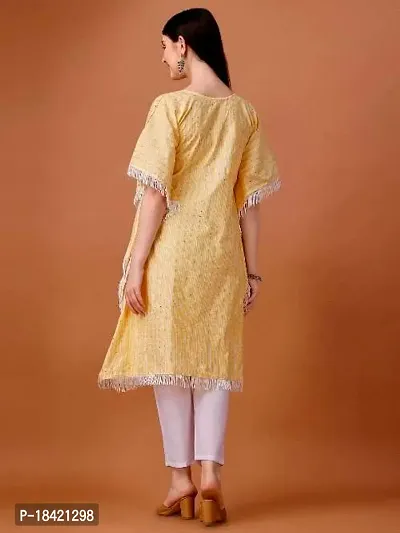 WILNERCROWN Women'sGirls (Round Neck) | ForalPrint | Calf Length | Cotton Fabric Designer Kaftan Style Designer Kurti (KFT-07-YELLOW-XXL)-thumb4