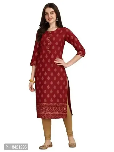 WILNERCROWN Women's Rayon Fabric | Straight | 3/4 Sleeves Regular Sleeves | Designer Women's  Girls Kurta (Kurti's) | (KRT-04-P-MAROON-XXL)-thumb0