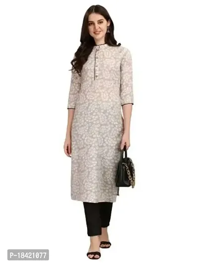 WILNERCROWN Women's Rayon Fabric | Straight | 3/4 Sleeves Regular Sleeves | Designer Women's  Girls Kurta (Kurti's) | (KRT-03-P-OFF-WHITE  Grey-XL)-thumb0