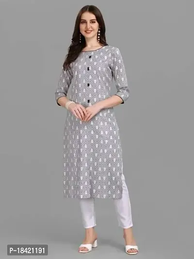 WILNERCROWN Women's Rayon Fabric | Straight | 3/4 Sleeves Regular Sleeves | Designer Women's  Girls Kurta (Kurti's) | (KRT-01-P-GREY-L)-thumb3