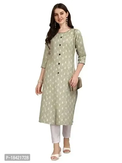 WILNERCROWN Women's Rayon Fabric | Straight | 3/4 Sleeves Regular Sleeves | Designer Women's  Girls Kurta (Kurti's) | (KRT-01-P-PISTA-L)-thumb0