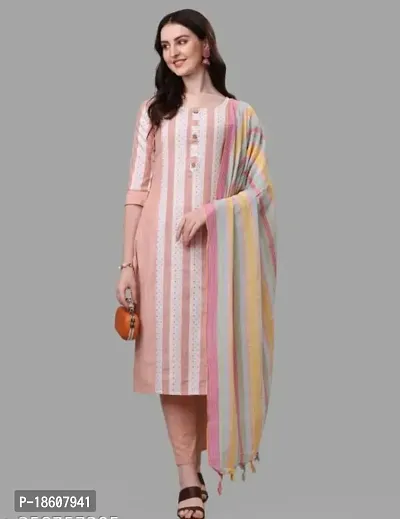 Stylish Fancy Cotton Kurta With Bottom Wear And Dupatta Set For Women