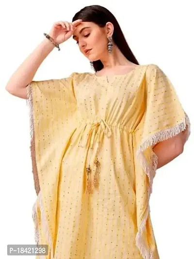 WILNERCROWN Women'sGirls (Round Neck) | ForalPrint | Calf Length | Cotton Fabric Designer Kaftan Style Designer Kurti (KFT-07-YELLOW-XXL)-thumb0