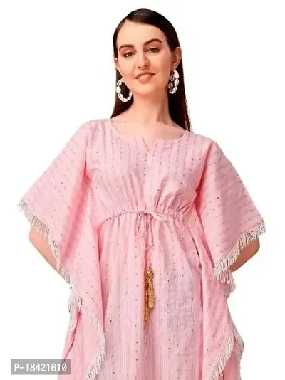 WILNERCROWN Women'sGirls (Round Neck) | ForalPrint | Calf Length | Cotton Fabric Designer Kaftan Style Designer Kurti (KFT-07-P)-thumb0