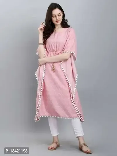 WILNERCROWN Women'sGirls (Round Neck) | ForalPrint | Calf Length | Cotton Fabric Designer Kaftan Style Designer Kurti (KFT-03-PINK-XL)-thumb2