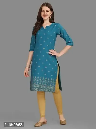 WILNERCROWN Women's Rayon Fabric | Straight | 3/4 Sleeves Regular Sleeves | Designer Women's  Girls Kurta (Kurti's) | (KRT-04-P-BLUE-L)-thumb3