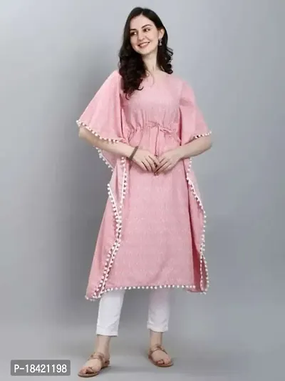 WILNERCROWN Women'sGirls (Round Neck) | ForalPrint | Calf Length | Cotton Fabric Designer Kaftan Style Designer Kurti (KFT-03-PINK-XL)-thumb5