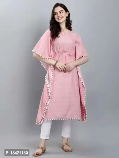 WILNERCROWN Women'sGirls (Round Neck) | ForalPrint | Calf Length | Cotton Fabric Designer Kaftan Style Designer Kurti (KFT-03-PINK-M)-thumb5