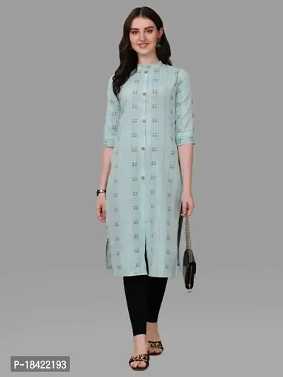 WILNERCROWN Women's Rayon Fabric | Straight | 3/4 Sleeves Regular Sleeves | Designer Women's  Girls Kurta (Kurti's) | (KRT-07-P-SKY-L)-thumb5