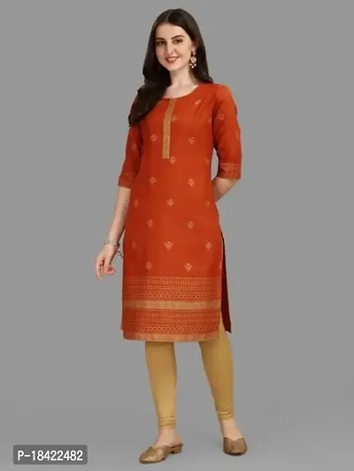 WILNERCROWN Women's Rayon Fabric | Straight | 3/4 Sleeves Regular Sleeves | Designer Women's  Girls Kurta (Kurti's) | (KRT-04-P-ORANGE-M)-thumb2