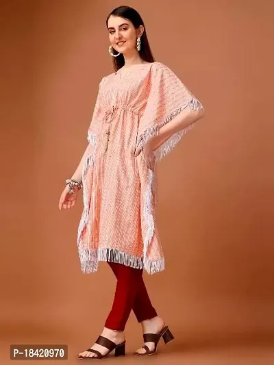 WILNERCROWN Women'sGirls (Round Neck) | ForalPrint | Calf Length | Cotton Fabric Designer Kaftan Style Designer Kurti (KFT-07-PEACH-XXL)-thumb4