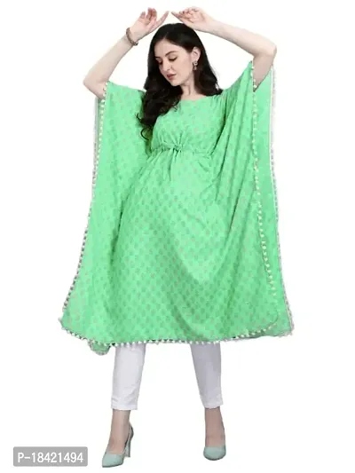 WILNERCROWN Women'sGirls (Round Neck) | ForalPrint | Calf Length | Cotton Fabric Designer Kaftan Style Designer Kurti (KFT-03-PARROT-XL)