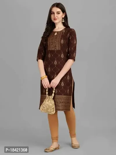 WILNERCROWN Women's Rayon Fabric | Straight | 3/4 Sleeves Regular Sleeves | Designer Women's  Girls Kurta (Kurti's) | (KRT-04-P-COFFEE-L)-thumb5