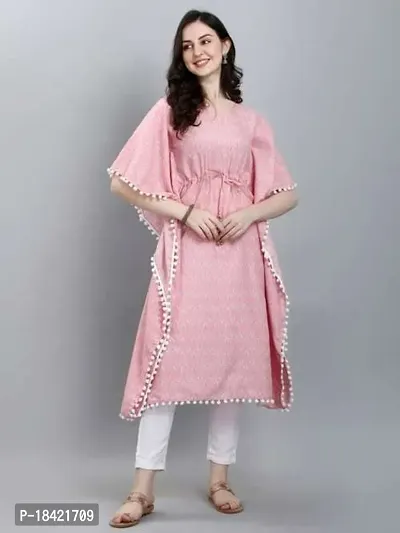 WILNERCROWN Women'sGirls (Round Neck) | ForalPrint | Calf Length | Cotton Fabric Designer Kaftan Style Designer Kurti (KFT-03-PINK-XXL)-thumb5