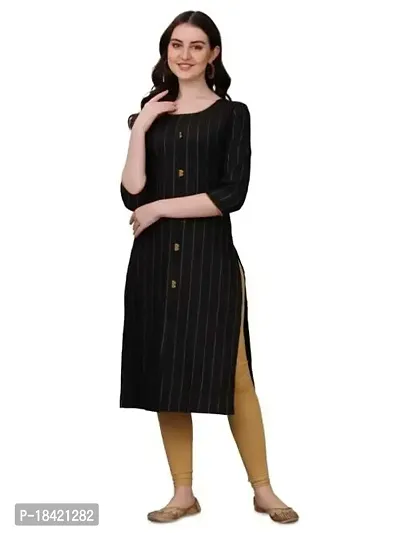 WILNERCROWN Women's Rayon Fabric | Straight | 3/4 Sleeves Regular Sleeves | Designer Women's  Girls Kurta (Kurti's) | (KRT-08-P-BLACK-XL)-thumb0