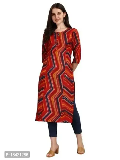 WILNERCROWN Women's Rayon Fabric | Straight | 3/4 Sleeves Regular Sleeves | Designer Women's  Girls Kurta (Kurti's) | (KRT-02-P-RED-XL)-thumb0