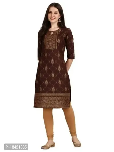 WILNERCROWN Women's Rayon Fabric | Straight | 3/4 Sleeves Regular Sleeves | Designer Women's  Girls Kurta (Kurti's) | (KRT-04-P-COFFEE-S)