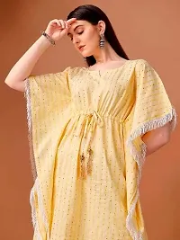 WILNERCROWN Women'sGirls (Round Neck) | ForalPrint | Calf Length | Cotton Fabric Designer Kaftan Style Designer Kurti (KFT-07-YELLOW-M)-thumb1