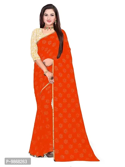 Aardiva Women's Chiffon Saree With Unstitched Blouse Piece (Orange)